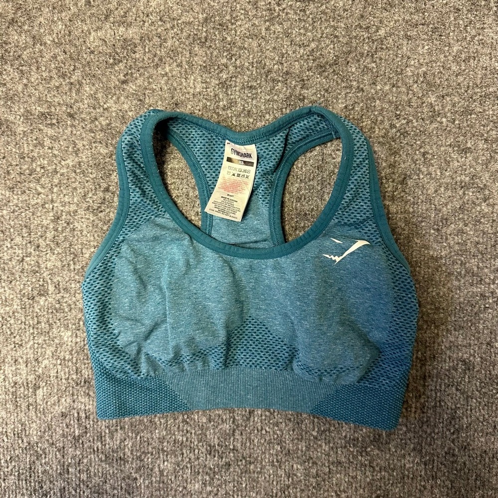 Gymshark Sports Bra Womens Size XS Teal Blue Seamless Racerback Mesh Activewear